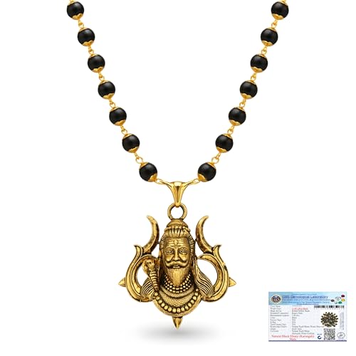 Gratify Gold Plated 7mm Mahadev Karungali Necklace | Sacred Karungali Beads Mala for Protection, Inner Strength & Positive Energy | Handcrafted Spiritual Necklace for Men & Women | Authenticity Certificate Included