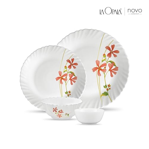 Image of La Opala Novo Collection Opal Glass Crockery | for Family of 6 | Dinner Set 20 pcs Coral Charm | Plates & Bowls for Dining | Microwave Safe | 100% Vegetarian | Extra Strong | Light & White