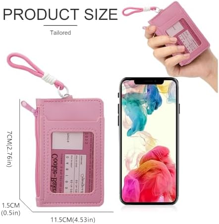 Mini Portemonnaie Damen Kartenetui Kleine Geldbörse PU Leder Flache Ausweishülle mit RFID Schutz Slim Geldbeutel mit Reißverschluss Kartenhülle Card Wallet für Herren Damen Schüler Pink