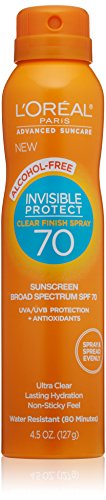 L'Oreal Paris Advanced Suncare Alcohol-Free Clear Spray SPF 70, For All Skin Types, 4.5 Ounce