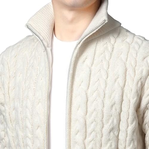 Men's Full Zip Comfort Stylish Sweater Cable Knit Stand Collar Solid Sweater Loose Fit Lightweight Outdoor Sweaters3