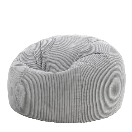 Icon Kingston Puff, Suaves y Cómodos Tela de Pana, Puff con Relleno Includio, Butaca Dormitorio, Butaca de Salon, Mueble Ideal para Salón y Dormitorio, Gris