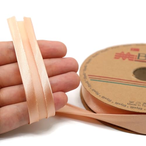 Image of Fold Satin Bias Tape - 99+ Colors - 3 /4 Inches Wide - 27 Yards - Fold Satin Binding Bias Ribbon Fabric Piping Bias Binding Tape for Sewing Clothing DIY (65. Flesh Peach) BYS65