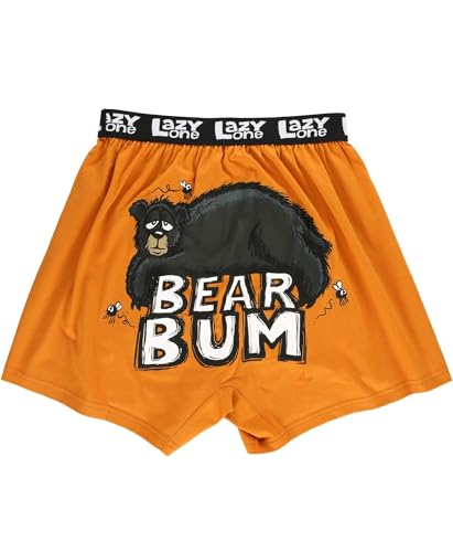 Lazy One Funny Animal Boxers, Novelty Boxer Shorts, Humorous Underwear, Gag Gifts for Men (Bear Bum Orange, Medium)