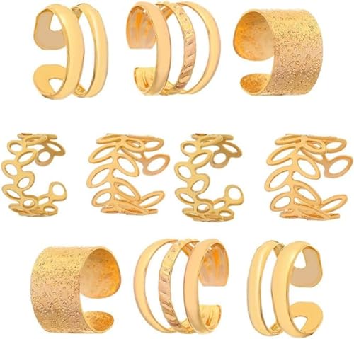 5 Pairs Ear Cuffs Earrings Set for Women Non-Piercing Dainty Cartilage Ear Clip On Wrap Earring Set AdjustableEar Clips, Ear Cuff, Women's Without Pierced Earrings, Fake Earrings (10pcs) (Gold)