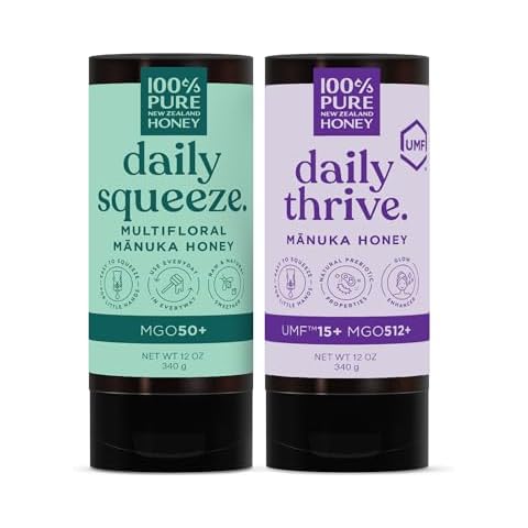 100% Pure New Zealand Manuka Honey MGO 50+ Multifloral Squeezy and UMF 15+ Squeezy Bundle Cover