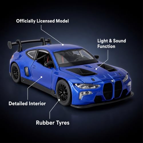 Image of Wizplex MSZ BMW M4 GT3 1:32 Scale Officially Licensed Die Cast Metal Car - Pull Back GT3 Racer with Openable Doors & Hood, Light & Sound, Collectible Showpiece for Kids 3+ & Motorsport Fans