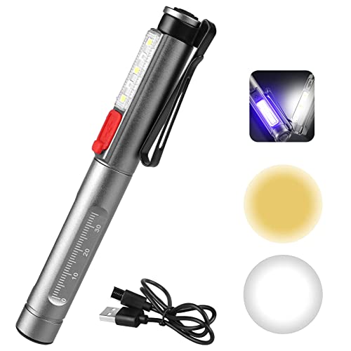 Linterna de Boligrafo Diagnóstico Médico LED, Recargable Linterna Enfermera, Linterna Medica, Linterna LED con 2 Fuentes de Luz LED, Linterna Medica Bolígrafo, para Medicos Enfermeras, con Medidor