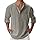 Camicia Lino Uomo, Camicie Manica Lunga Camicie Sportiva Slim Fit Elegante Shirt Estive Tinta Unita Casual Collo Coreana Spiaggi Shirts con Taschino M-4XL