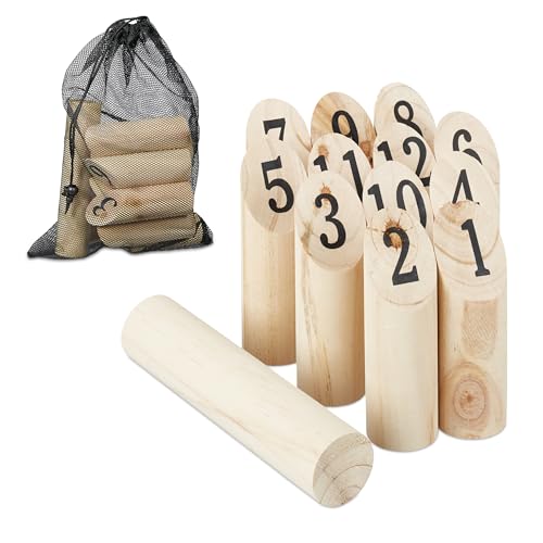 Relaxdays Kubb Wikingerspiel, finnisches Wurfspiel, Holz, Outdoorspiel mit...