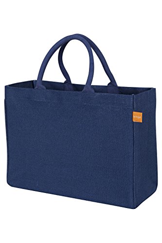 Image of KAF Home Jute Market Tote Bag in Navy, Durable Handle, Reinforced Bottom and Interior Zipper Pocket, Generous capacity, 12.5 inch tall x 17 inch wide x 7 inch deep