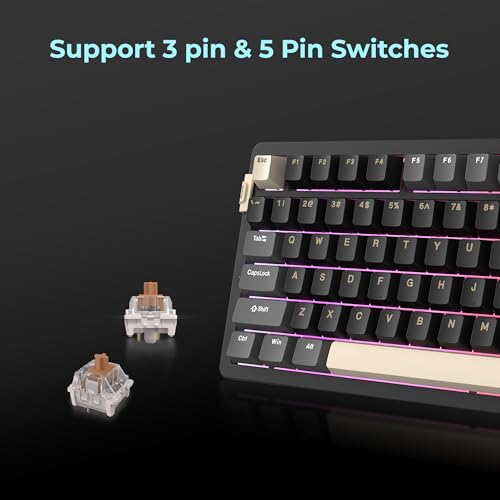 Image of Rosewill Neon S75 Wireless Mechanical Gaming Keyboard, 80-Key Layout w /Volume Knob, Bluetooth / 2.4GHz / USB-C, Hot-Swappable Brown Switches, RGB Backlit, 6000mAh Battery, Windows & macOS, Black