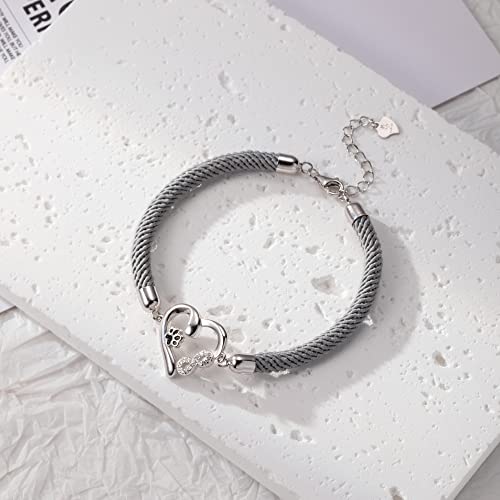 Bellrela Damen Armbänder Silber 925 Hundepfotenabdruck Unendlichkeit Herz Seil Armkette für Frauen(Hellgrau)