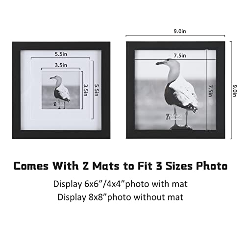 Umical 8X8 Picture Frames Set Of 2 Display 6X6 Or 4X4 Pictures With Mat Or 8X8 Pictures Without Mat Square Wood Black Photo Frames With Hd Plexiglass For Tabletop Stand And Wall Mounting #TOP2