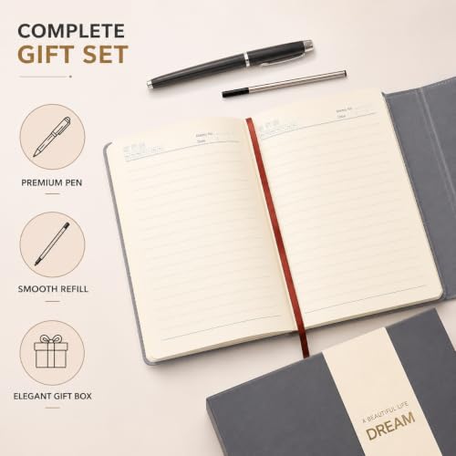 Image of CAVALO - Be Unique Diary Gift Set with Pen | Premium Notebook with Pen & Extra Refill | 6 x 8 Inch, 240 Lined Pages, Undated | Ideal for Corporate Gifting, Office Use, Basic Use, Diwali & New Year Presents (Grey Line Diary Gift Set)