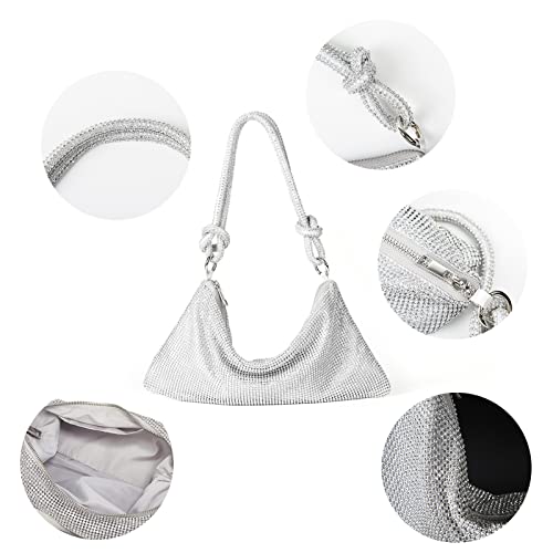 Valleycomfy Chic Rhinestone Purses For Women Sparkly Evening Handbag Bling Hobo Bag Shiny Silver Clutch Purse For Party Club Wedding Sliver #TOP2