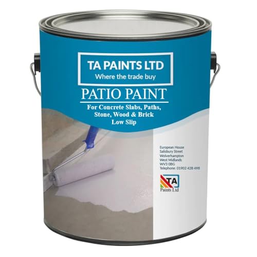 T A Paints Ltd Patio Slab Paint UV & Weatherproof Outdoor Floor Paint for Concrete Stone Brick Flagstones Garden Paths Paving Slabs Low Slip (5L Light Grey)