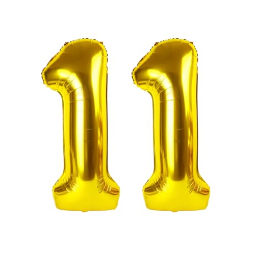 Image of Number Balloons 11 Balloon Gold for 11th Birthday Party Decoration, 40 inch | Saturated Color, Large 40 inch, With Straw & Hanging Holes, For Back-To-School Season, Anniversary, Christmas, New Year