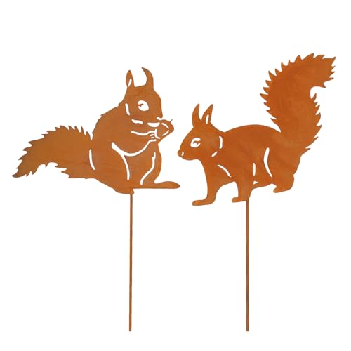 VerLuky 2er Rostiges Eichhörnchen Gartenstecker,Herbstdeko Rost...