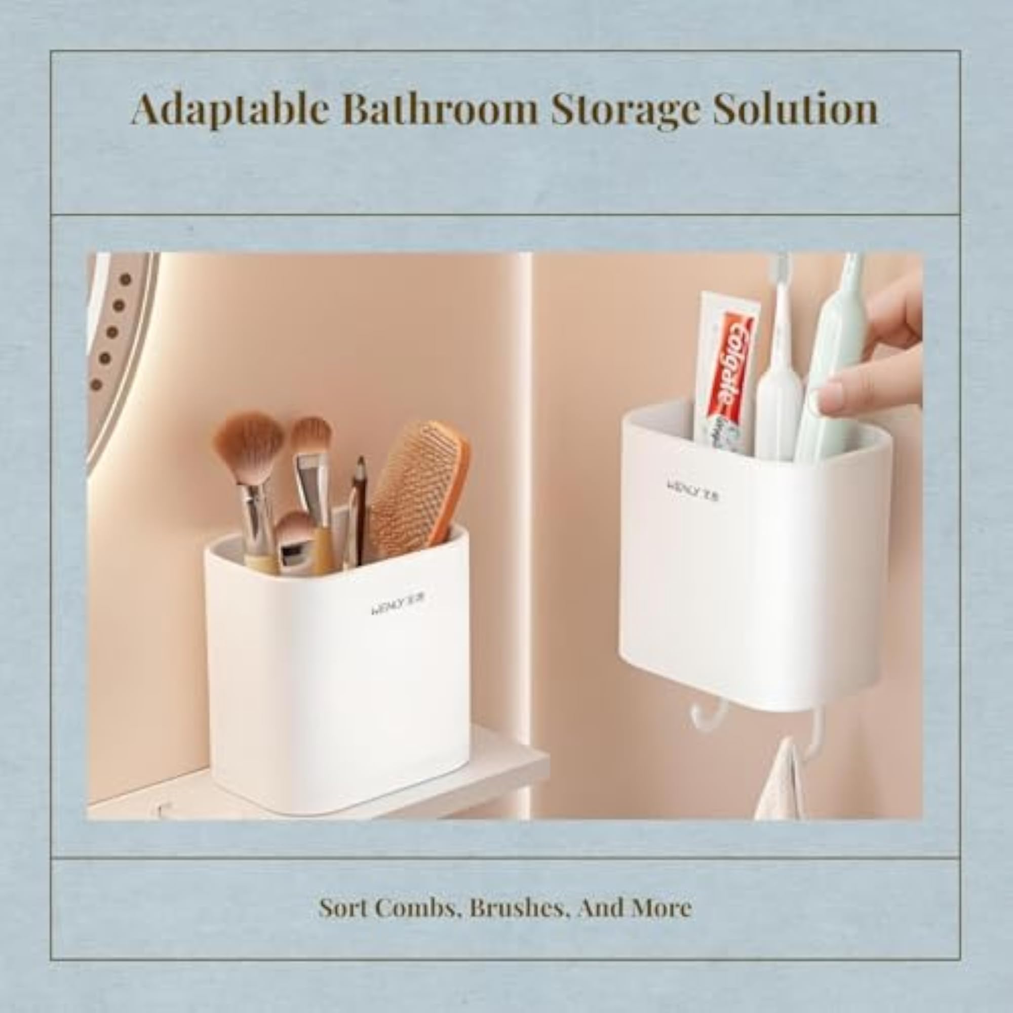 Bathroom Organizer Storage Rack, No-Drill Makeup Brush Holder