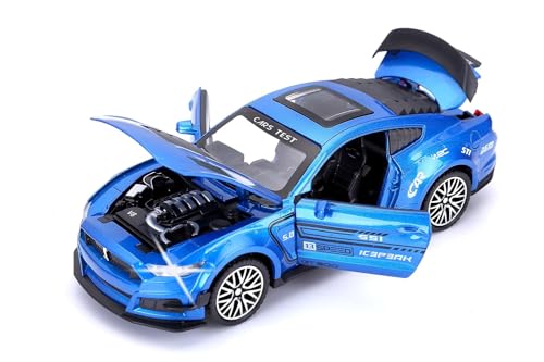 Image of Invite Enterprise 1:32 Mustang GT500 Toy Car Metal Pull Back Diecast Car with Openable Door and Sound Light, Gifts Toys for Kids【 Blue 】