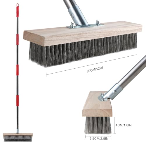 Mitclear Stahldrahtbesen mit Teleskopstiel(145cm), Straßenbesen zum Entfernen von Unkraut, Moos, Algen und Hartnäckigen Flecken, Robuste Drahtbesen Metallbesen für Terrasse, Deck, Garten