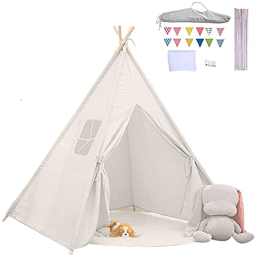 Large Canvas Children Indian TeePee Kids Wigwam Playhouse With Storage Bag and Flag - Image 2