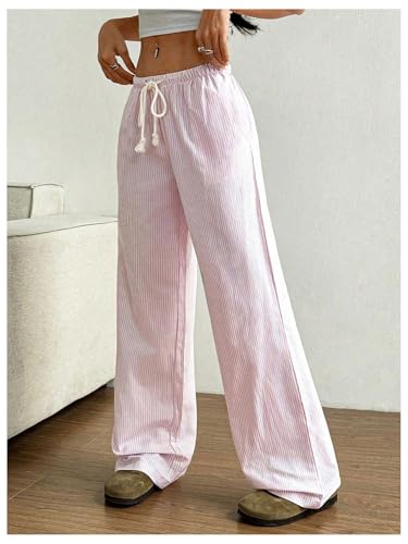 SHENHE Women's Y2K Striped Pants Low Rise Straight Leg Drawstring Casual Lounge Trousers2
