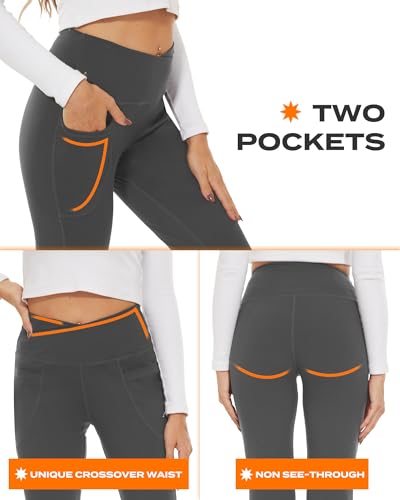 TNNZEET Black Flare Leggings for Women, Crossover Yoga Pants with Pockets Bootcut Flared Leggings