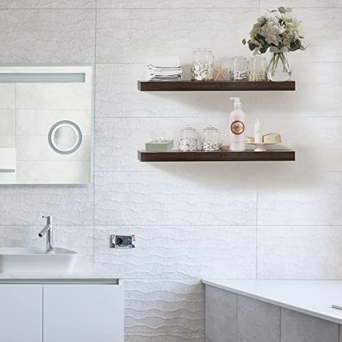 Yihata Floating Shelf, Large 24 Inch Wall Mounted Wooden Shelves Set Of 2, Hanging Floating Shelf Bracket For Bedroom, Bathroom, Living Room, And Kitchen Storage Decoration #TOP3