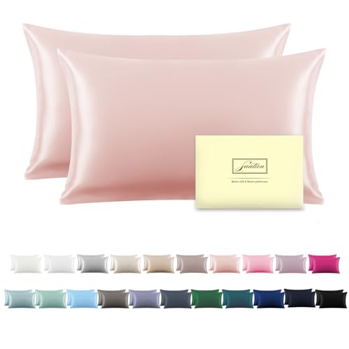 Silk Pillow Cases 2 Pack Soft Breathable and Sliky Queen Size Pillow Cases Set of 2,Natural Mulberry Satin Silk Pillowcase with Hidden Zipper for Hair and Skin (Coral,20"X 30",2pcs)
