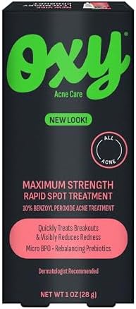 Oxy Rapid Acne Spot Treatment for Face & Body, Maximum Strength 10% Benzoyl Peroxide Blemish Cream Medication for Blackheads, Prebiotic Pimple Cream, 1 oz