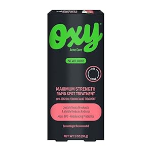 Oxy Rapid Acne Spot Treatment for Face & Body, Maximum Strength 10% Benzoyl Peroxide Blemish Cream Medication for Blackheads, Prebiotic Pimple Cream for Acne Prone Skin Care, 1 oz