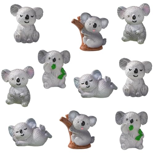 MAOMIA 10Pcs Lovely Koala Figure Animal Toys Set Cake Topper, Micro Landscape Decor Fairy Garden Miniature Koala Figurines Collection Playset for...