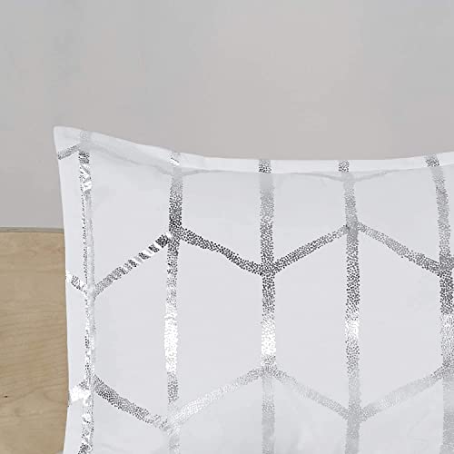 Linge de lit King moderne blanc argent vert citron toutes saisons - 8