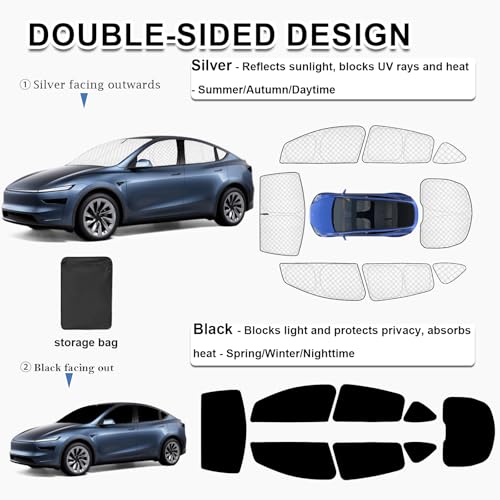 Image of KMF 8pcs Full Thicken Sun Shades for 2025 2026 Tesla Model Y Juniper Accessories, Tesla Y Privacy Car Window Covers for Windshield Side Rear, UV Block and Blackout for Camping Outdoor