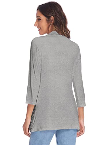 Image of Women Casual Lightweight Cardigan 3 /4 Sleeve Draped Open Front Soft Cardigans with Pockets