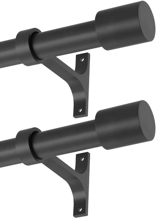Matte Black Curtain Rods with Cap Finials, Single Curtain Rod for Window 72-144", Decorative Curtain Rods Single Drapery Rods Telescoping, Heavy Duty 1-Inch Window Treatment Curtain Rods 2 Pack Matte Black 2 Pack 72-144"
