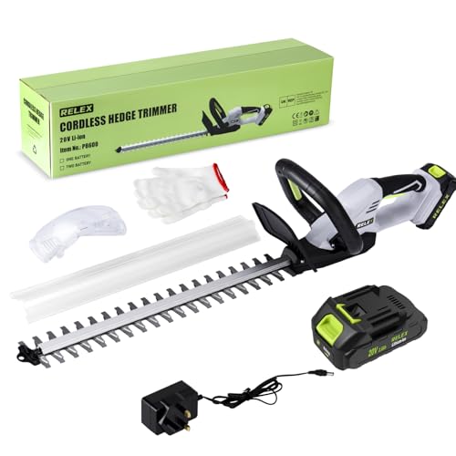 RELEX Hedge Trimmers Cordless with Battery and Charger, 51cm (20 Inch) Cutting Length,Garden Tool & Lightweight Handheld Hedge Cutter for Hedges, Bushes, Branches (1 battery)