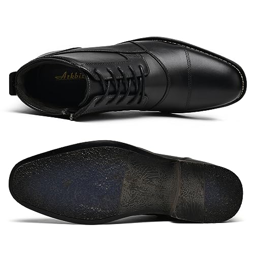 Image of Arkbird Men's Dress Boots Genuine Leather Cap Toe Ankle Boot with Side Zipper for Casual Business Formal Wear