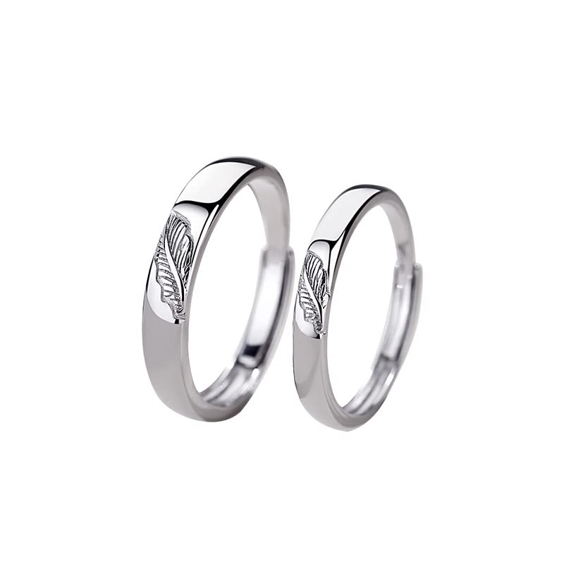 Argent 925 bague de couple motif feuille alliance gravée et ciselée
