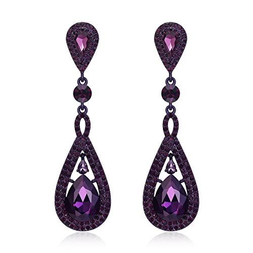 EleQueen Austrian Crystal Long Pear Shape Teardrop Wedding Earrings for Brides, Art Deco Chandelier Jewelrys for Women Prom