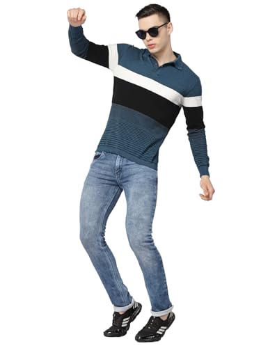 Image of Kalt Mens Basic Solid Full Sleeves Polo Cotton Blend Knitted Regular Fit Polo-Neck T-Shirts with Collar Stylish