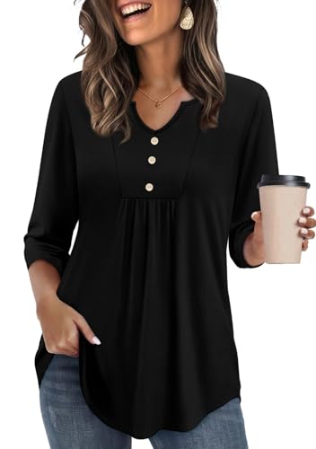 WIHOLL Womens Tops Fall Fashion 2025 3/4 Length Sleeve Shirts Business Casual Outfits Basic Tees2