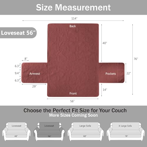 Image of Red Loveseat Covers 2 Cushion Couch, Water-Repellent Sofa Cover for Love Seat, Washable Quilted Couch Covers, Pet Friendly Sofa Slipcovers (Loveseat 56 inch, Red)