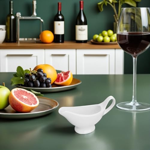 Amosfun 2Pcs 3 Oz Gravy Boats Ceramic Sauce Pitcher Saucier Boats with Handle for Condiments Soy Sauce Serving in Kitchen and Dining 6.10 X 3.54 X 1.96 Inch