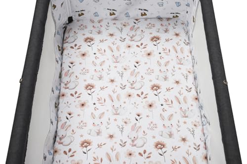 Tontukatu Stretchy Fitted Crib Sheets Set 2 Pack Portable Crib Mattress Topper for Baby Girl Boy,Ultra Soft Jersey Material, Brown & Rabbit — view 2