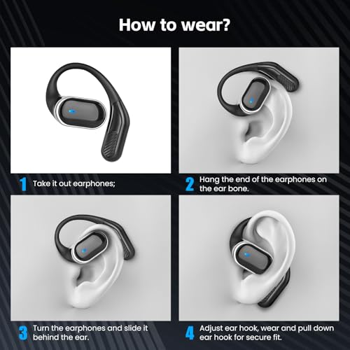 TRAUSI Open Ear Headphones, Wireless Bluetooth Earbuds, 50H Playtime Stereo Ear Buds with ENC Noise Cancelling, IPX7 Waterproof Over Ear Earphones with Earhook for Sports/Running/Gym/Workouts (Black) - Image 5