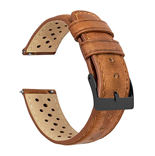 Image of 19mm Caramel - Barton Racing Horween Leather Gunmetal Buckle Watch Bands - Quick Release - Choose Strap Color & Width