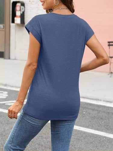 AUTOMET Women's Loose Fit Cap Sleeve Top, Comfort Crewneck Casual T-Shirt for Summer